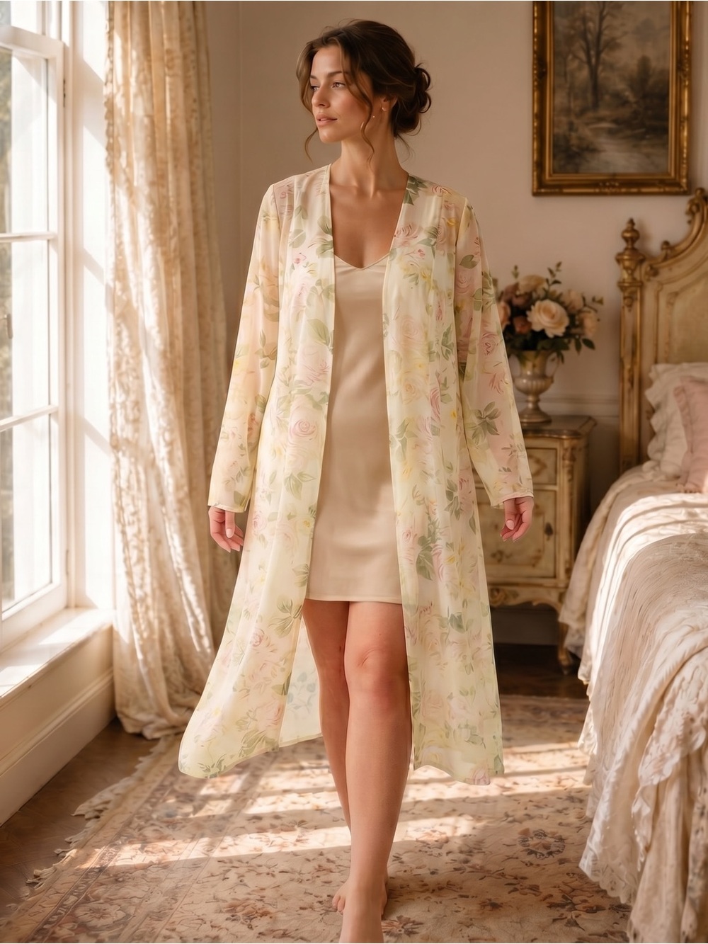 VINTAGE JBS Sheer Floral Duster Kimono Layering Top
